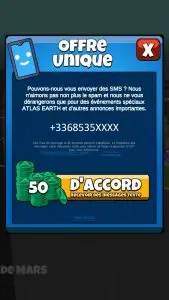 Atlas Bucks bonus pour accord réception SMS